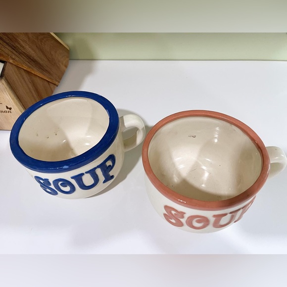 Set of two vintage “soup” mugs. Blue & pink set. Vintage mugs. Antique mug set - Picture 5 of 5